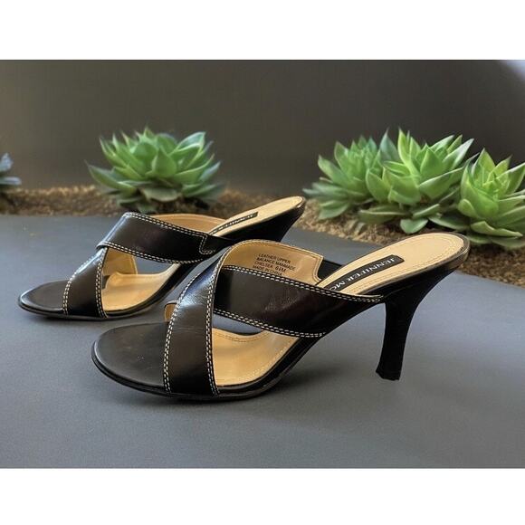 Jennifer Moore Womens Black Slip on's Slides heels shoes Size 6.5 Leather - Picture 1 of 4